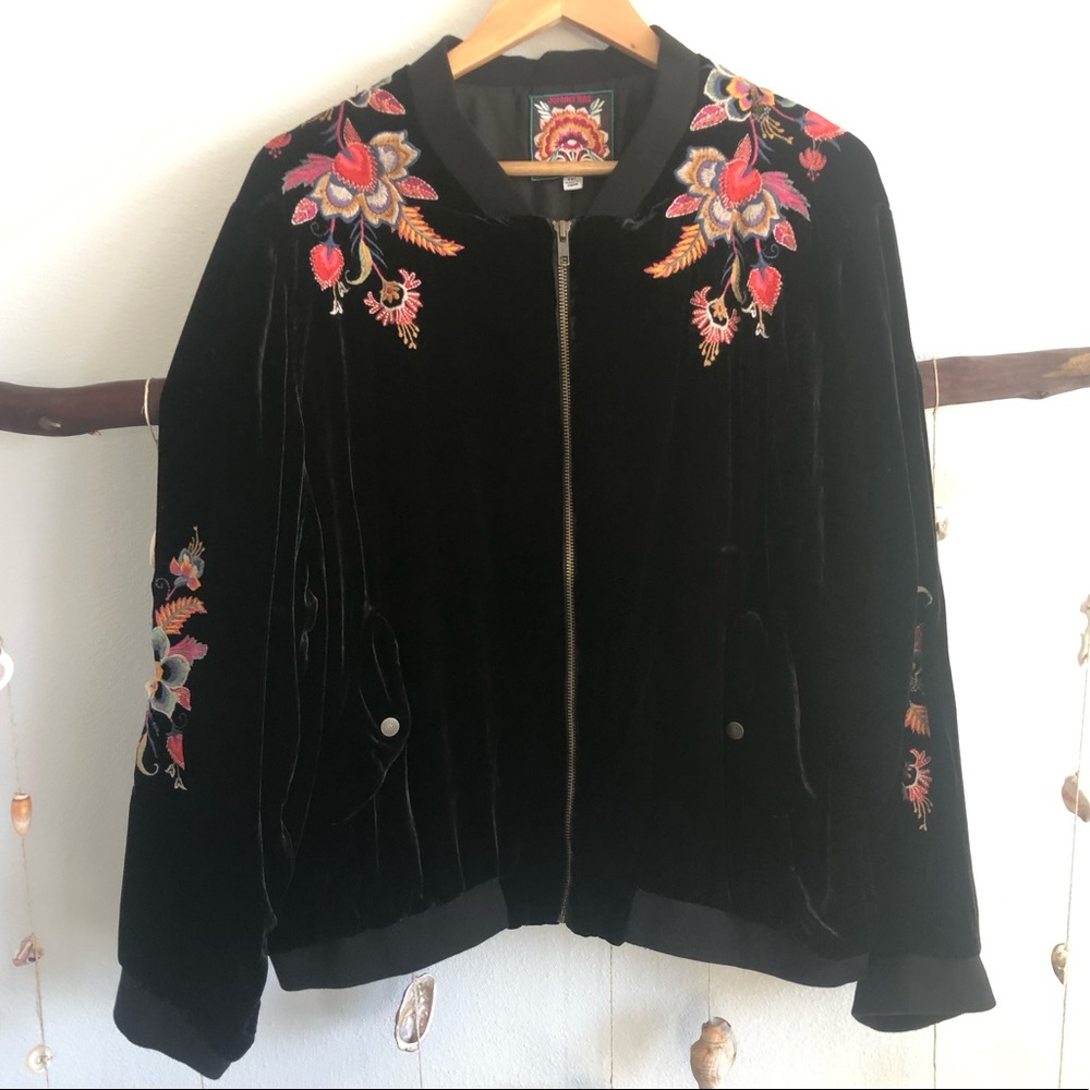 NWOT Johnny Was Embroidered Velvet Bomber